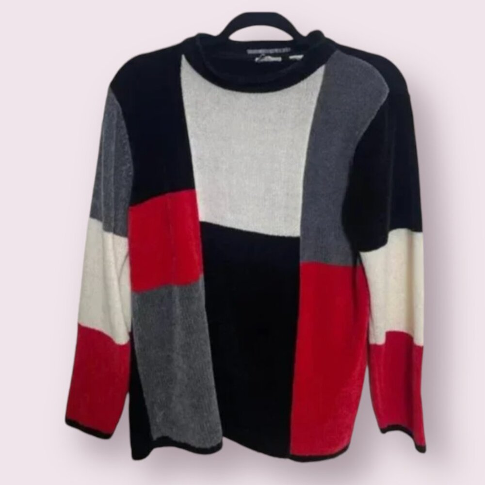⭐️ Colorblock Color Block Monogram Hipster Hippie Art Chic Glam Vintage Sweater